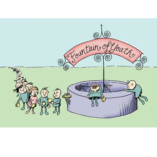 Fountain of youth- magazine illustration about a city whose median age is steadily climbing